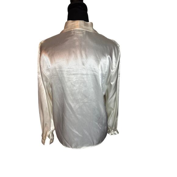 Women’s 6P Joan Leslie Ivory Satin Blouse Bridal Vintage Glam Button Front - Picture 5 of 9